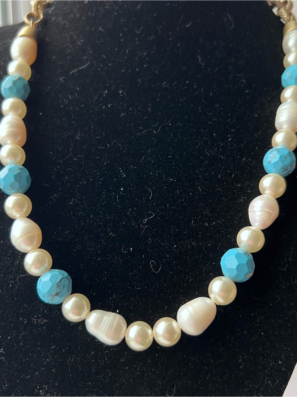 Vintage Kiam Family Pearl and Turquoise Necklace Gold Tone